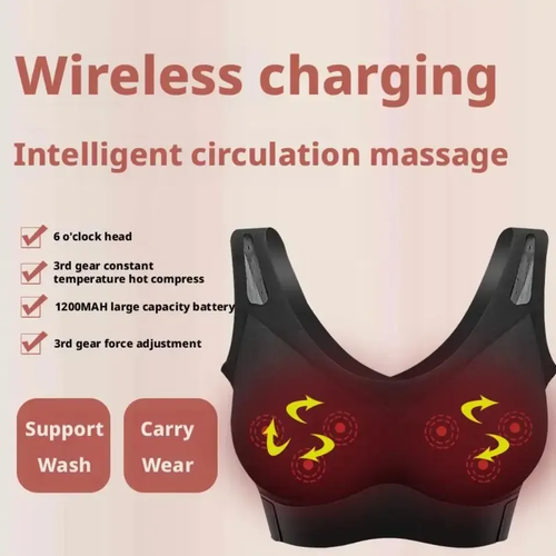 Smart Wireless Charging Breast Massage Bra – Hot Compress, 5 Modes, 3D Shaping & Lift Support for Women