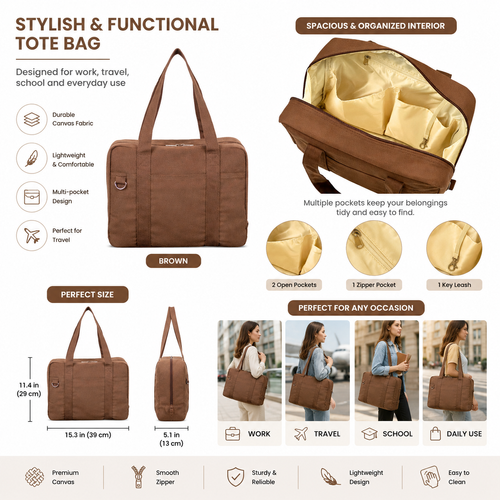 Multifunctional polyester zippered tote crossbody bag made of composite fabric suitable for laptops, books, and travel  a great gift for nurses or college students.