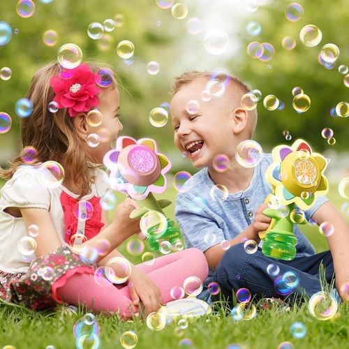Seven Colors Sunflower Design Bubble Machine Colorful Light Automatic Bubble Maker for Kids Outdoor Toys with Night Light Function and Large Bubble Output Round Multifunctional Blower