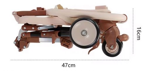Folding baby stroller with a stainless steel frame, capable of supporting a weight of 22 kg.