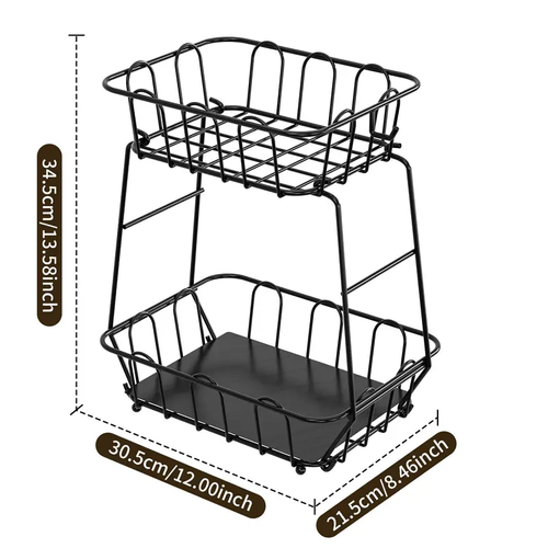 2-Tier Kitchen Wire Storage Basket with Hooks Detachable Fruit Vegetable Organizer Rack for Countertop Kenya