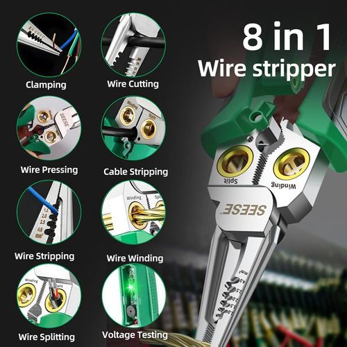 8 in 1 Wire Stripper Twister for Cutting and Pulling Wires, Voltage Tester Pliers,Cable Scissors, 12V to 250V Live,Null,Hot Wire Judgment AC DC, Audible and Flashing LED Alarms Gift for Thanksgiving,Christmas,New Year