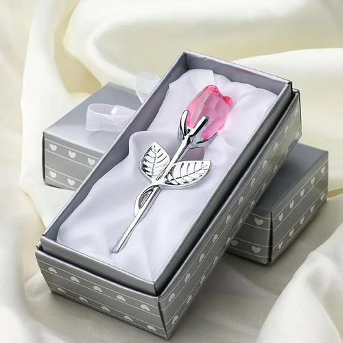 Crystal Glass Rose Ornament Metal Stem Romantic Valentine Wedding Gift with Box Kenya