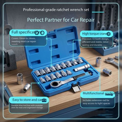 17Pcs Through Hole Ratchet Socket Wrench Tool Set