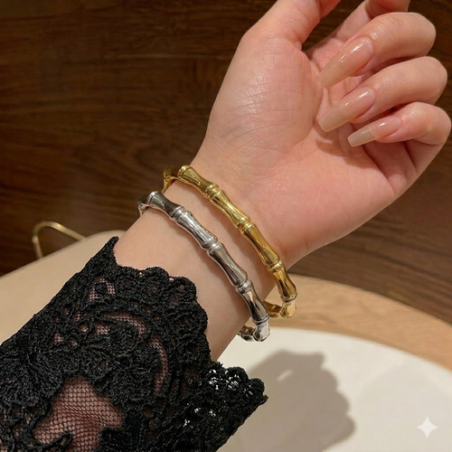 Premium Titanium Steel Bamboo Bracelet Pair Gold and Silver Set Only 3800 KES Kenya Jewelry