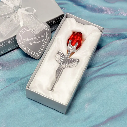 Crystal Glass Rose Ornament Metal Stem Romantic Valentine Wedding Gift with Box Kenya