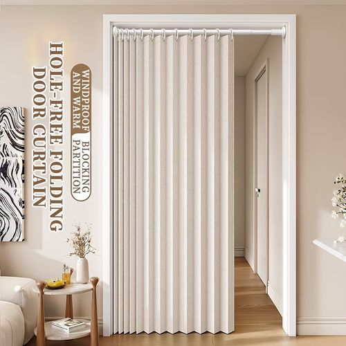 Foldable Door Curtain, No Drill Installation, Invisible Thick Windproof Partition Curtain, Privacy Screen for Bathroom, Bedroom, Home Use