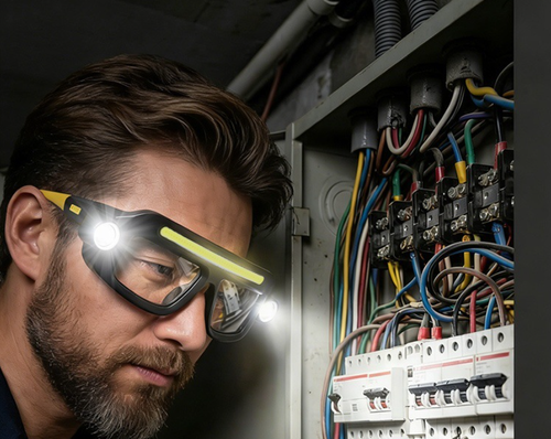 5862 Rechargeable LED Light Glasses - Motion Sensor Headlamp | Hands-Free Work Light for Night Fishing, Cycling,   Repair | Yellow