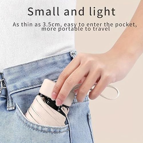 6‑Rib Mini 6‑Fold Flat Capsule Umbrella, Black Coating UV‑Protection Pocket Sun & Rain Umbrella for Women, Portable Compact Parasol with Storage Carry Case