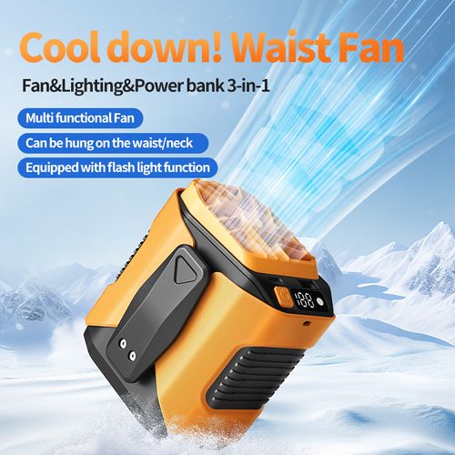 Portable Waist-Clip Fan: A personal fan designed specifically for outdoor activities and work environments, featuring ultra-long battery life and powerful airflow. It serves as an ideal companion for camping, hiking, and mountaineering, while also integrating a flashlight, an LED display, and a night light function.