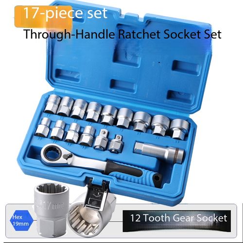 17Pcs Through Hole Ratchet Socket Wrench Tool Set