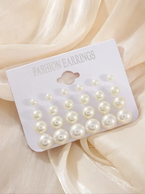 12 Pairs Pearl Stud Earrings Set Fashion Classic Round Pearl Earrings for Women Girls Kenya
