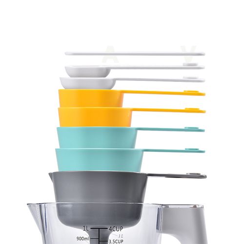 New 9-Piece Household Kitchen Measuring Set: Plastic Measuring Cups and Spoons with Markings – Baking Tool Combo Set