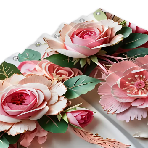 4-Piece 3D Pink Floral Bathroom Set Shower Curtain Toilet Seat Cover & Absorbent Mats Kenya