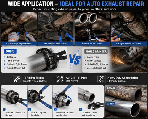 Automotive Exhaust Pipe Cutter – Chain-Type Tailpipe & Catalytic Converter Cutter (Suitable for Copper and Aluminum Pipes)