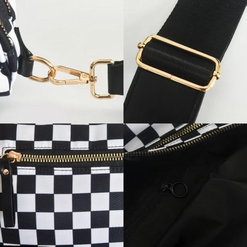 Black and White Checkered Nylon Bum Bag Plus Size Friendly Fanny Pack - Spacious Design for Essentials - MORE COLORS! great gift belt bags crossbody