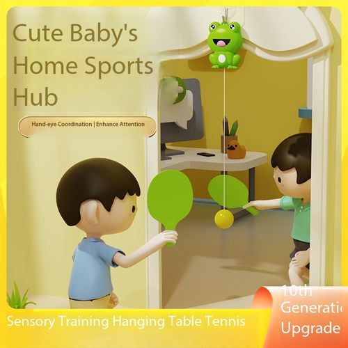 Frog Hanging Ping Pong Trainer, Adjustable Suspended Table Tennis Toy, Kids Parent-Child Sensory Exercise, Improve Vision & Focus, Indoor Home Fitness High Reach Game