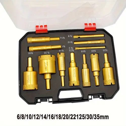 12Pcs Tile & Stone Hole Saw Drill Bit Set with Storage Case