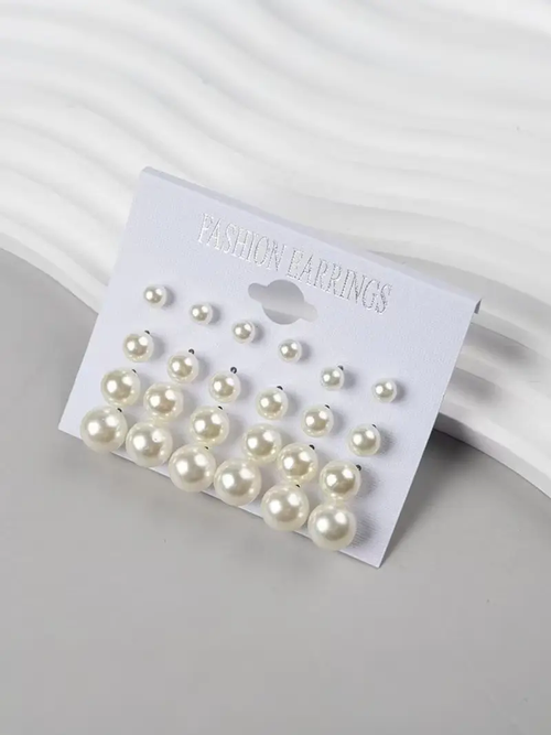 12 Pairs Pearl Stud Earrings Set Fashion Classic Round Pearl Earrings for Women Girls Kenya