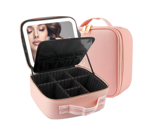 Newest 2026 Model Portable Large-Capacity Travel Makeup Organizer with LED Mirror – Waterproof Cosmetic Case with Large Lighted Mirror – Professional-Grade Storage Bag for Cosmetics and Brushes
