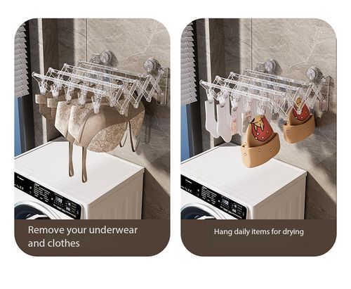 Foldable Suction Cup Wall Drying Rack with 20 Clips