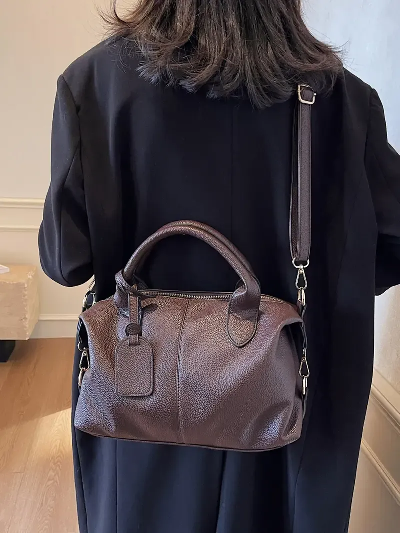 Retro Textured Women's Domed Crossbody Bag, Soft PU Leather Casual Shoulder Tote, Versatile Commuter Handbag, Simple Solid Color Pillow Bag, Everyday Bag for Daily Use and Various Occasions, Handbag Shoulder Purse