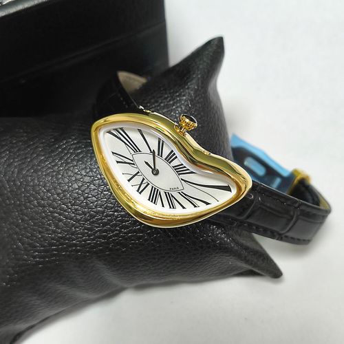 Artistic Melting Design Wristwatch Gold Case Paris Style Leather Strap Watch for Kenya Market