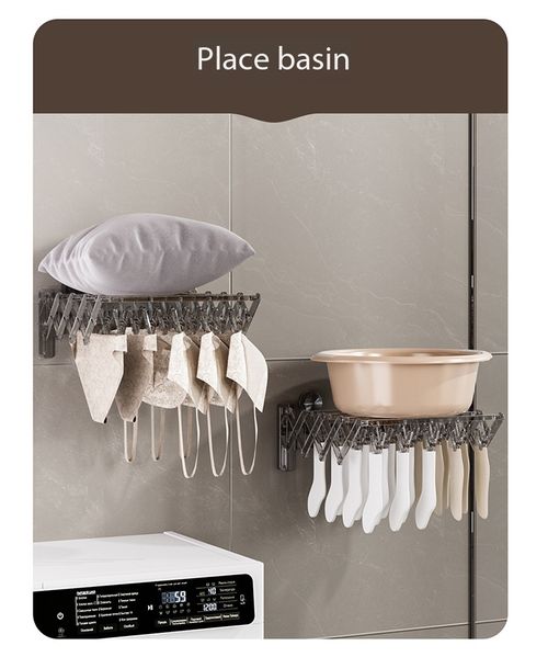 Foldable Suction Cup Wall Drying Rack with 20 Clips
