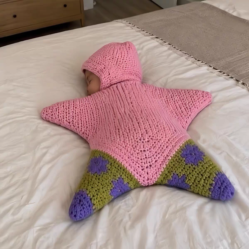 Cute Starfish Newborn Baby Swaddle Knitted Sleeping Bag, Soft Infant Hooded Wrap Blanket, Baby Shower Gift Kenya
