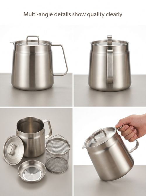 304 Stainless Steel Oil Filter Pot with Strainer Large Capacity Oil Storage Container for Kitchen Kenya
