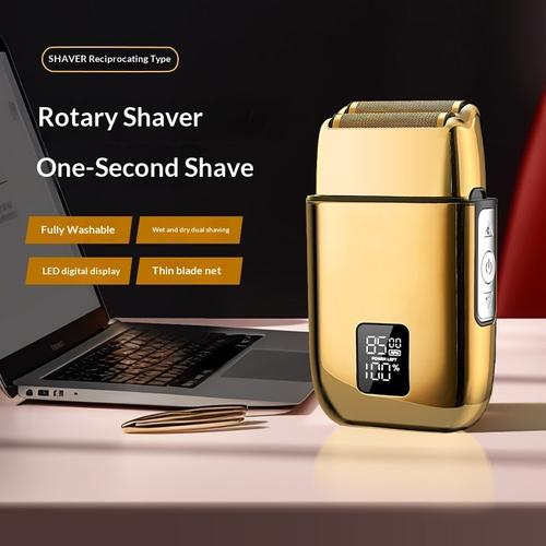 Reciprocating Electric Shaver for Men LED Display Rechargeable Wet and Dry Shaving Full Body Washable Gold Foil Razor