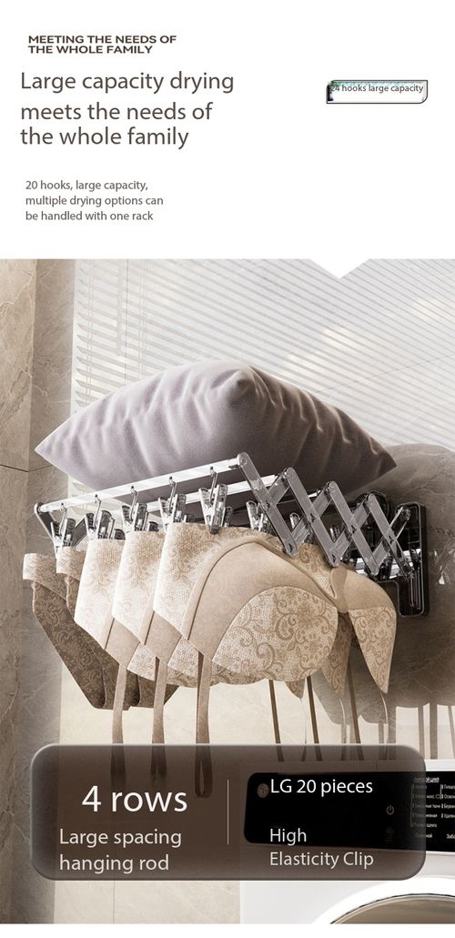 Foldable Suction Cup Wall Drying Rack with 20 Clips