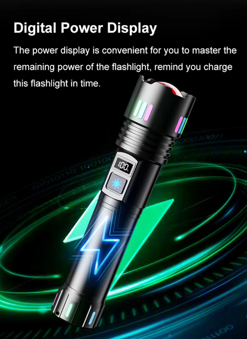 W-509 Super-bright zoom flashlight with powerful zoom function, tactical white laser, rechargeable, LED flashlight, with power indicator