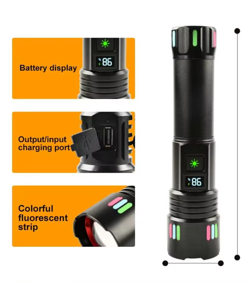 W-509 Super-bright zoom flashlight with powerful zoom function, tactical white laser, rechargeable, LED flashlight, with power indicator