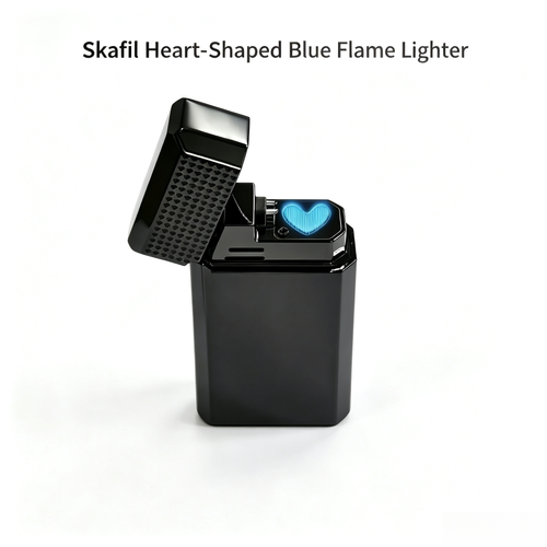 Skafil Heart‑Shaped Blue Flame Lighter, Windproof USB Rechargeable Lighter, Luxury Gift Box for Men, Birthday Anniversary Valentine s Day Gift