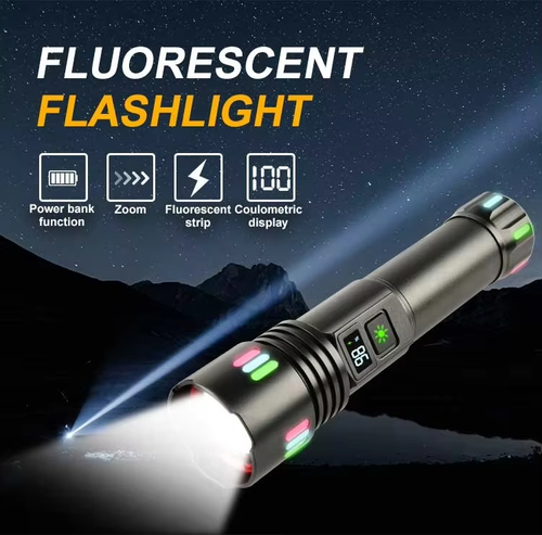 W-509 Super-bright zoom flashlight with powerful zoom function, tactical white laser, rechargeable, LED flashlight, with power indicator