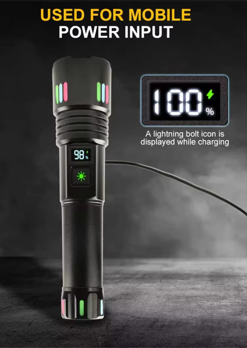 W-509 Super-bright zoom flashlight with powerful zoom function, tactical white laser, rechargeable, LED flashlight, with power indicator