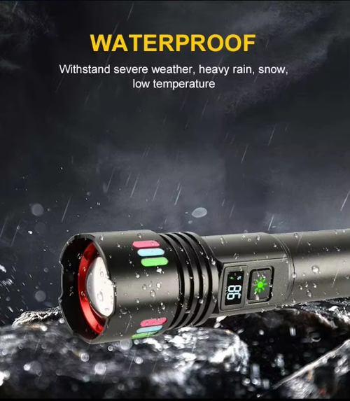 W-509 Super-bright zoom flashlight with powerful zoom function, tactical white laser, rechargeable, LED flashlight, with power indicator