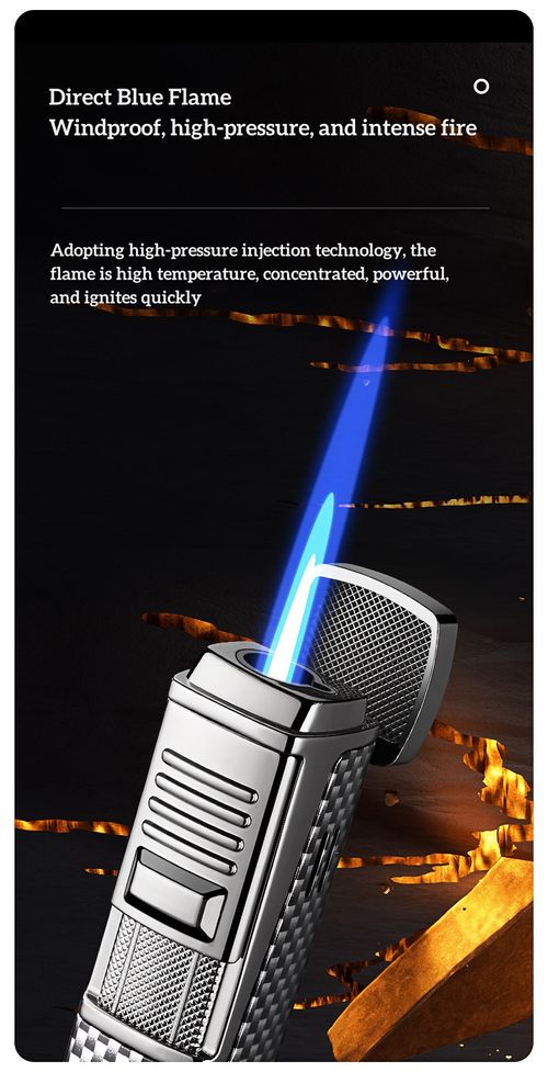 High-end blue flame cigar lighter, windproof, metal, refillable, durable gas lighter