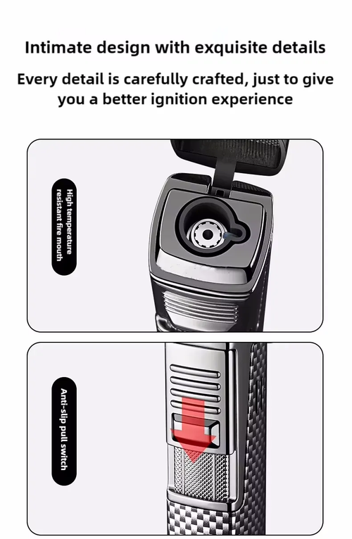 High-end blue flame cigar lighter, windproof, metal, refillable, durable gas lighter