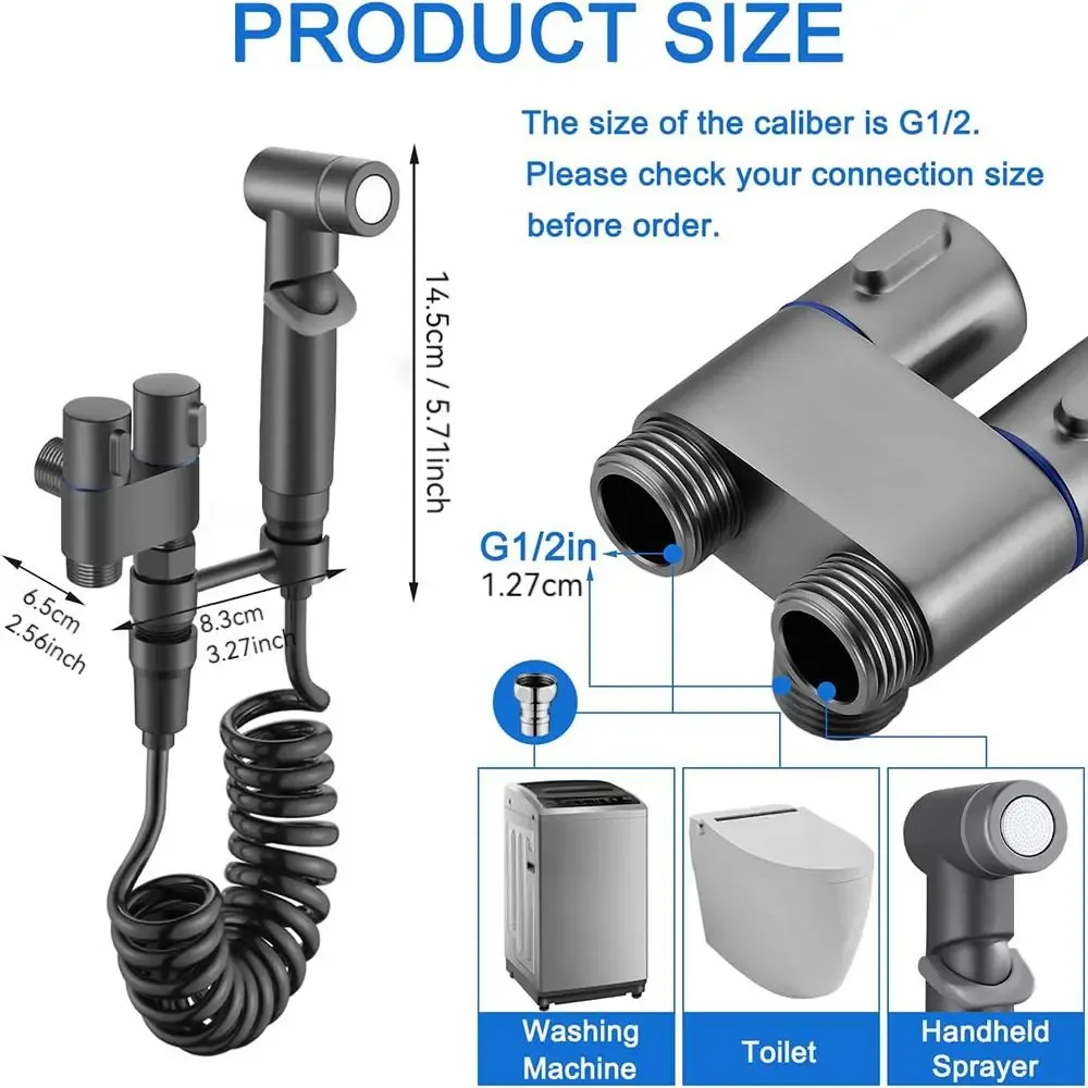Handheld Bidet Sprayer with Double Outlet Valve, Modern Bidet Attachment for Toilet, Dual Nozzle Bidet, Bathroom Accessory and Home Improvement Supply