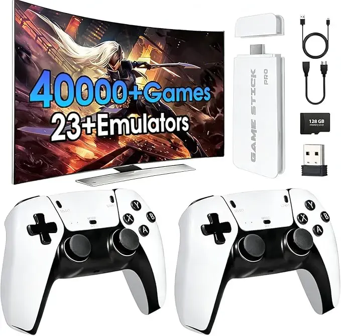 2026 Mass Games Retro Game Console with 40000+ Built-in Games 19 Emulators 2 Wireless Controllers HD Output & 128GB SD Card Perfect for Kids & Adults - Portable Gaming System