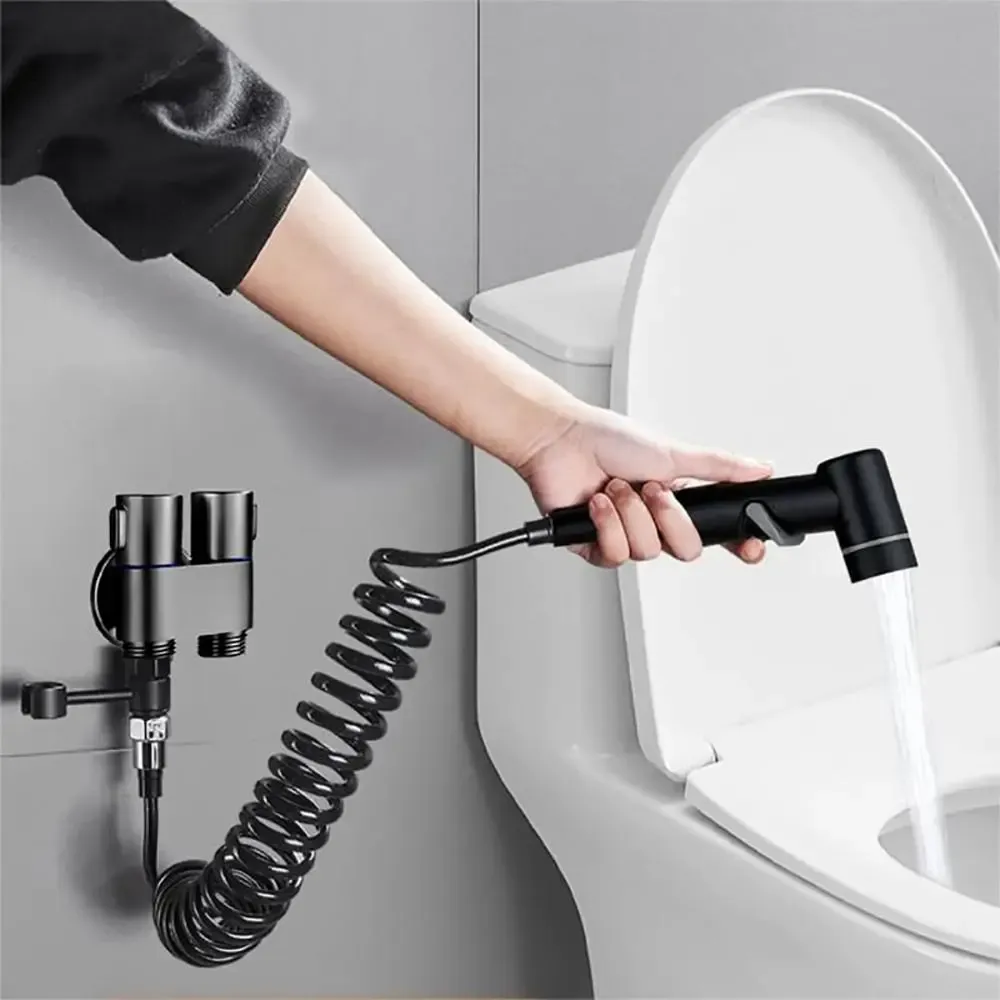 Handheld Bidet Sprayer with Double Outlet Valve, Modern Bidet Attachment for Toilet, Dual Nozzle Bidet, Bathroom Accessory and Home Improvement Supply
