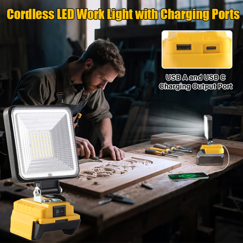 ⚡5400LM Cordless LED Work Light with Charging Ports