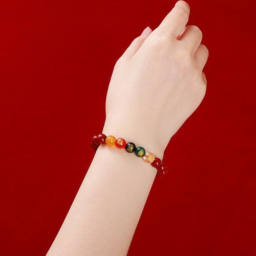 Good Luck Attract Money Beaded Bracelet Feng Shui Five God of Wealth Cinnabar Energy Stone Bead Bracelet