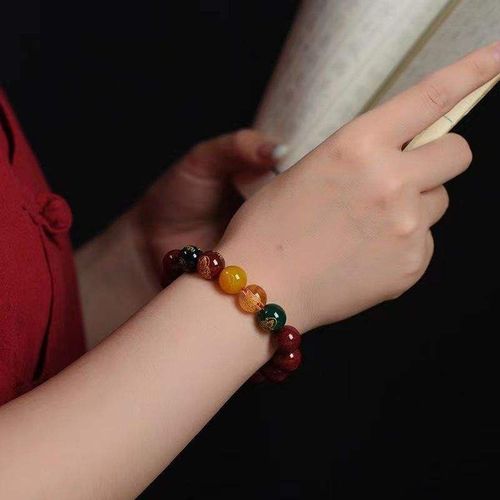 Good Luck Attract Money Beaded Bracelet Feng Shui Five God of Wealth Cinnabar Energy Stone Bead Bracelet