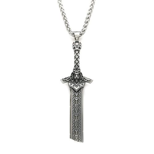 Viking Sword Pendant Men's copper-plated silver vintage broken sword necklace, trendy, versatile, punk, European and American medieval king's sword pendant.