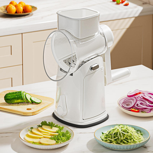 Multifunctional PP Drum Vegetable Slicer Hand-Cranked Fruit Vegetable Tool with Multiple Blade Heads Safe Usage