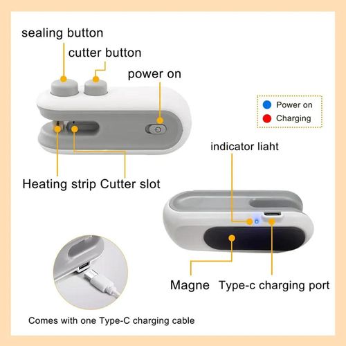 Portable Mini Bag Sealer Handheld USB Rechargeable Bag Sealing Machine 2 in 1 Food Plastic Bag Heat Sealer With Cutter