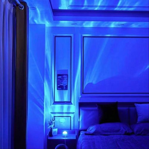 USB LED headboard with water ripple pattern, romantic bedroom atmosphere, stage effect, rotating aurora print, remote control.